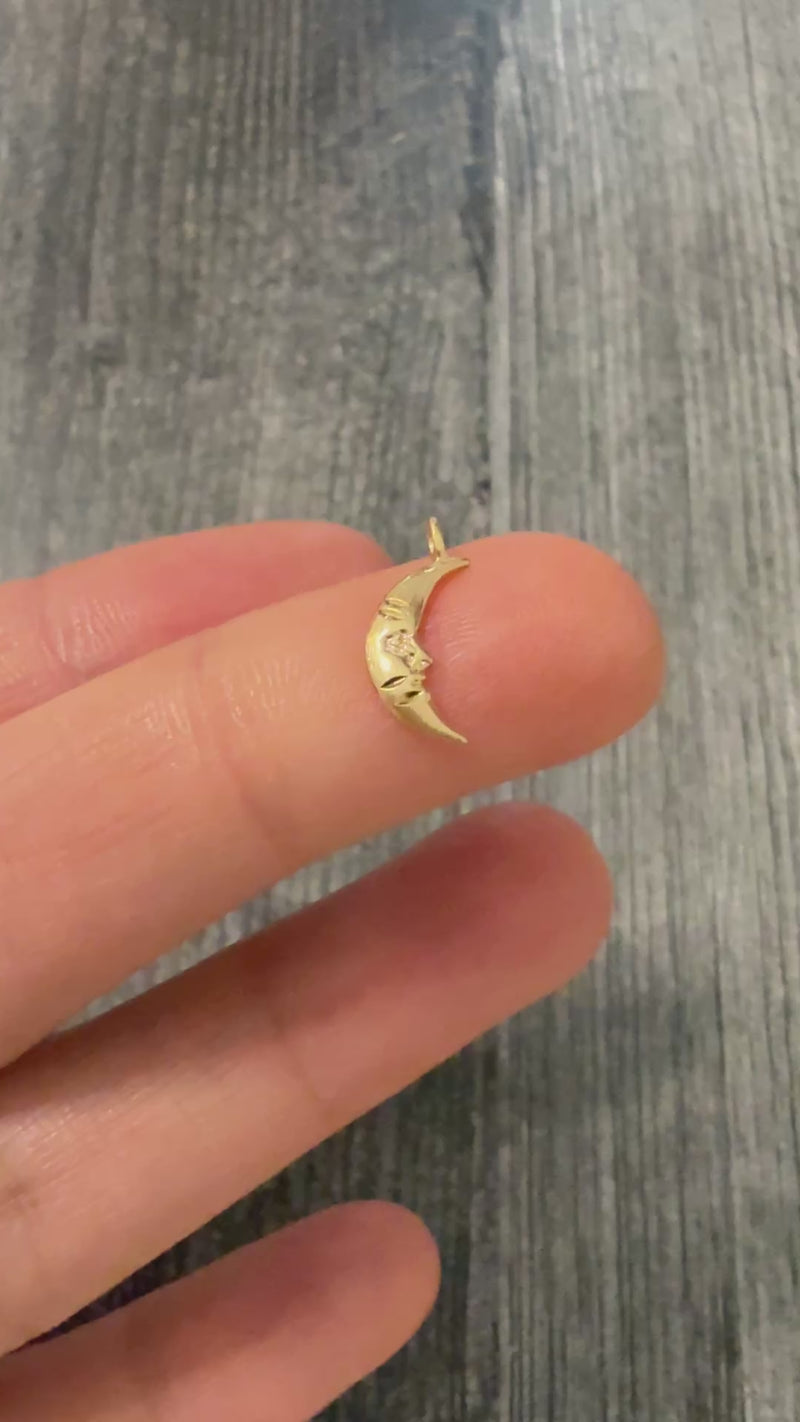 Mini Vintage 14K Gold Crescent Moon Charm