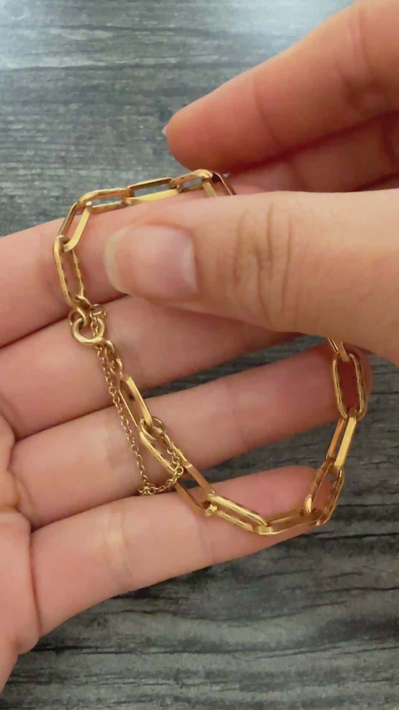 Knife Edge 18K Gold Paperclip Bracelet, 7.4" Long