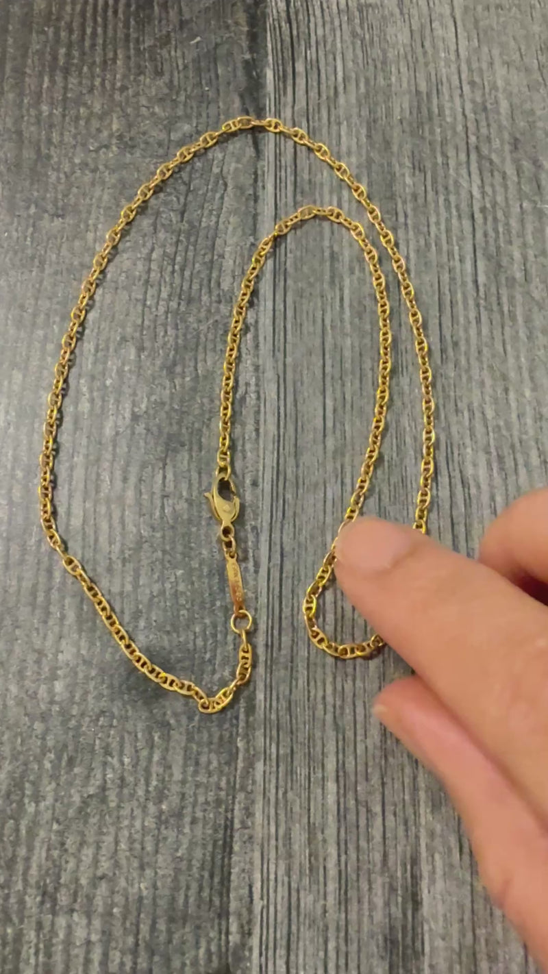 Vintage 14K Gold Mini Mariner Link Chain, 17.5" Long