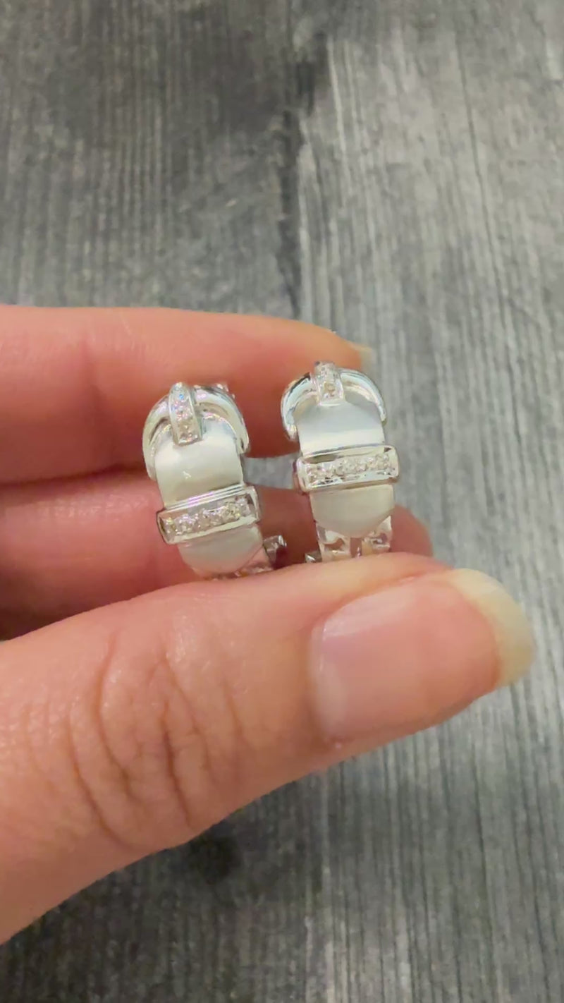 Diamond and 14K White Gold Buckle Huggie Earrings