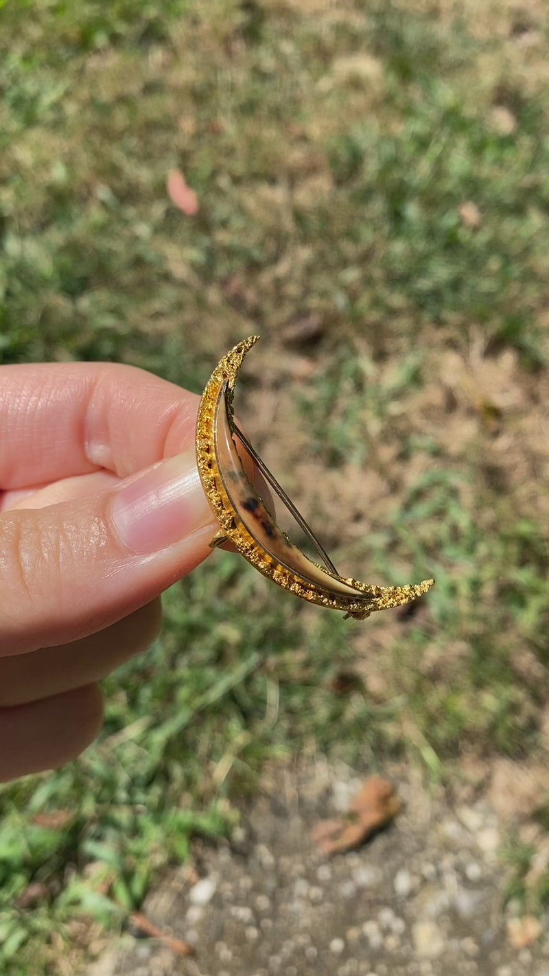 Victorian 20K Gold Nugget Crescent Pin and Fob