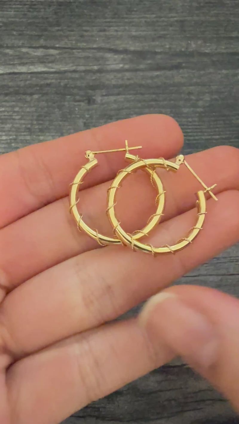 Wire Wrap 14K Gold Hoop Earrings