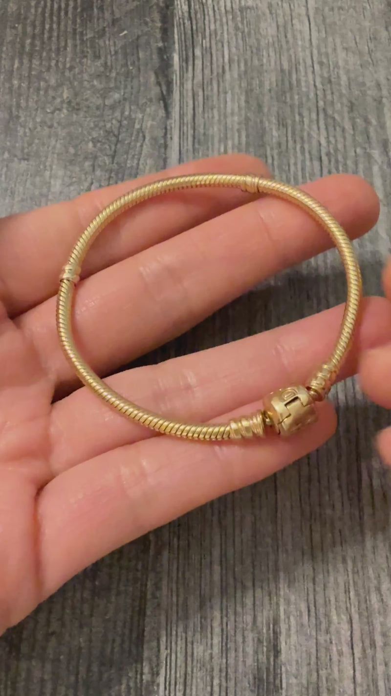 Tubular 14K Gold Snake Style Bracelet, 7" Long