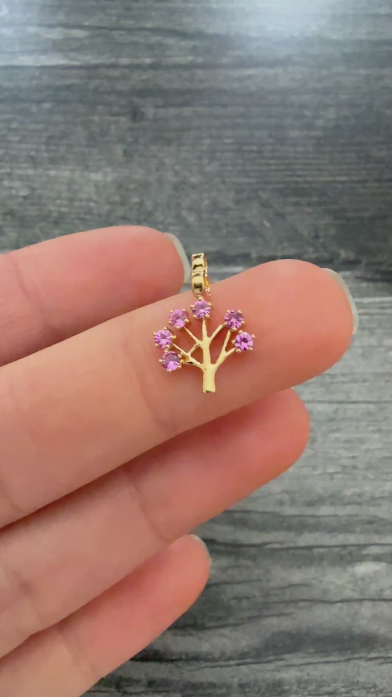 Pink Sapphire and 18K Gold Tree of Life Charm
