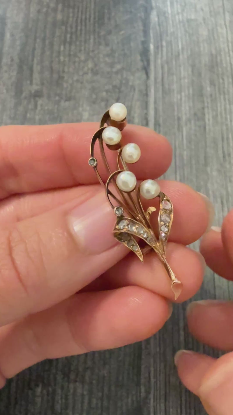 Antique Diamond and Pearl Lily of the Valley Pin
