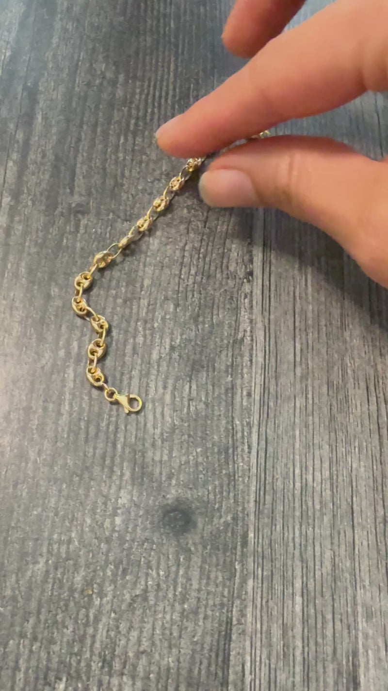 Small 14K Gold Puffy Mariner Link Bracelet, 7" Long