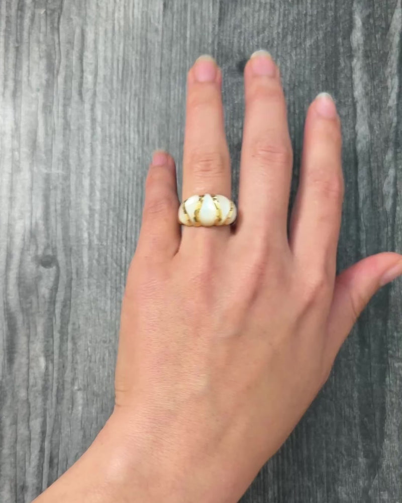 Kabana Mother of Pearl and 18K Gold Wave Dome Ring
