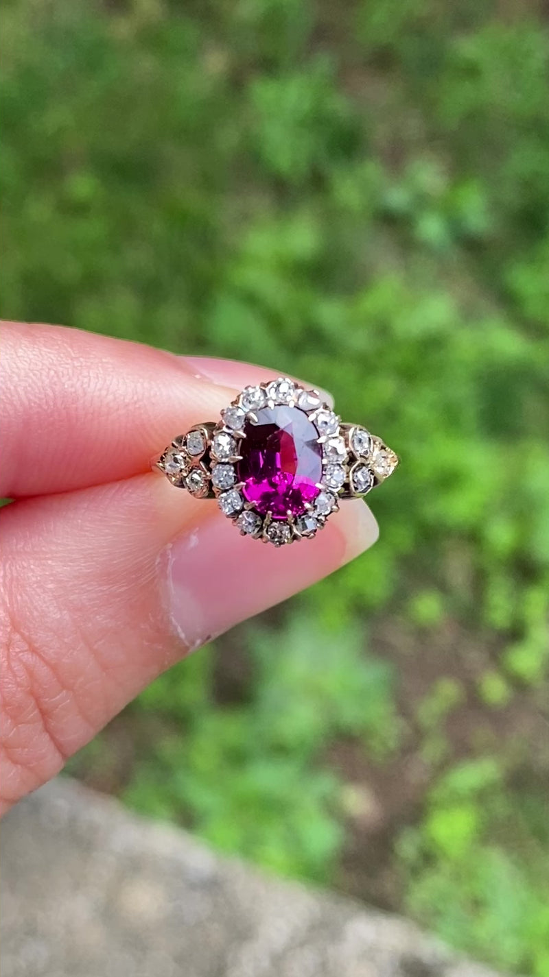 Victorian Rhodolite Garnet and Diamond Trefoil Motif Ring