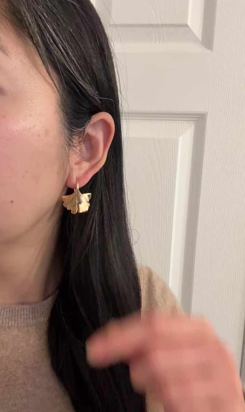 Large Saunders 14K Gold Ginkgo Leaf Earrings
