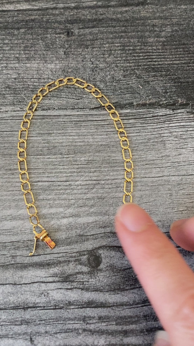 Vintage 14K Geometric Open Link Bracelet, 7.75” Long