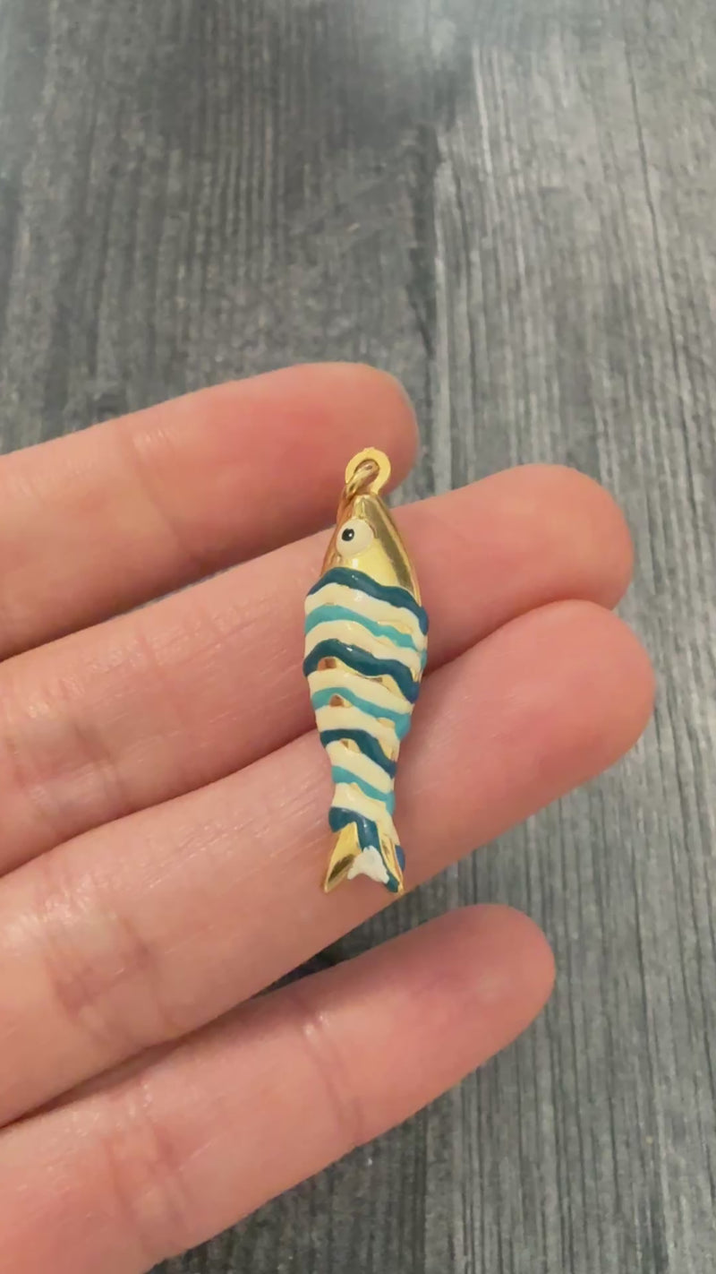 Vintage Enamel and 18K Gold Puffy Fish Charm