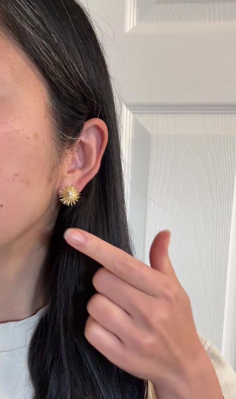 Vintage Diamond and 18K Gold Spiky Starburst Ear Clips