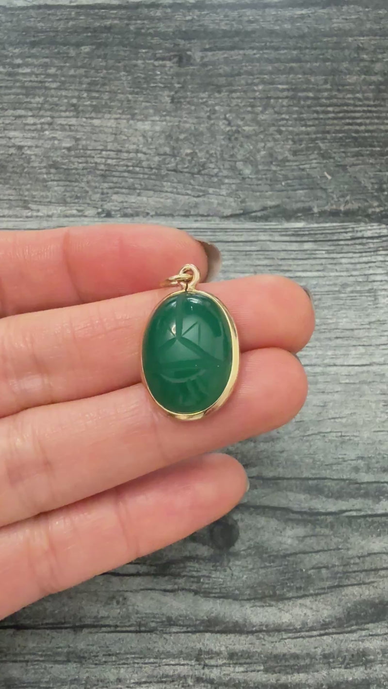Vintage Carved Chrysoprase and 14K Gold Scarab Charm