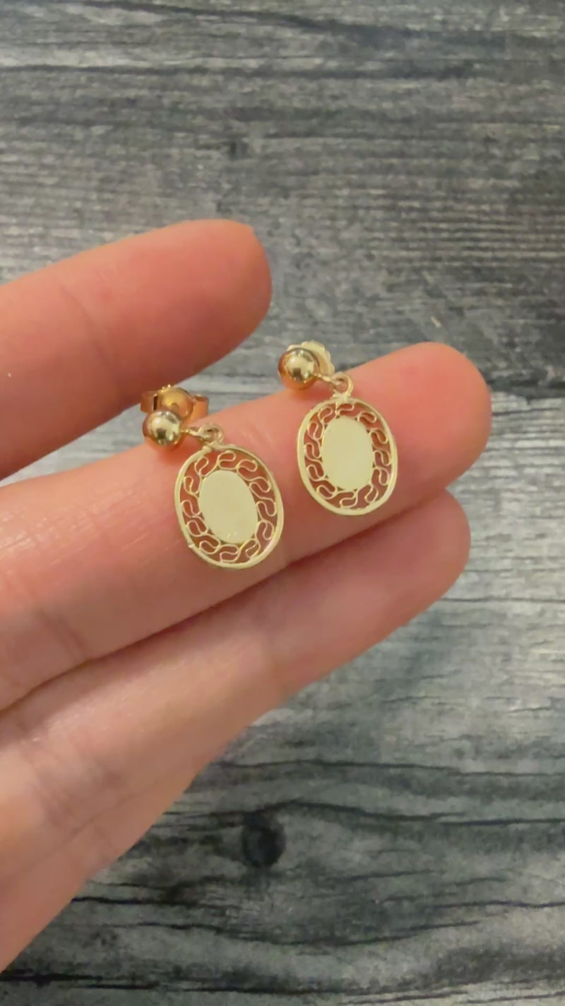 Vintage 14K Gold Oval Disc Dangling Earrings