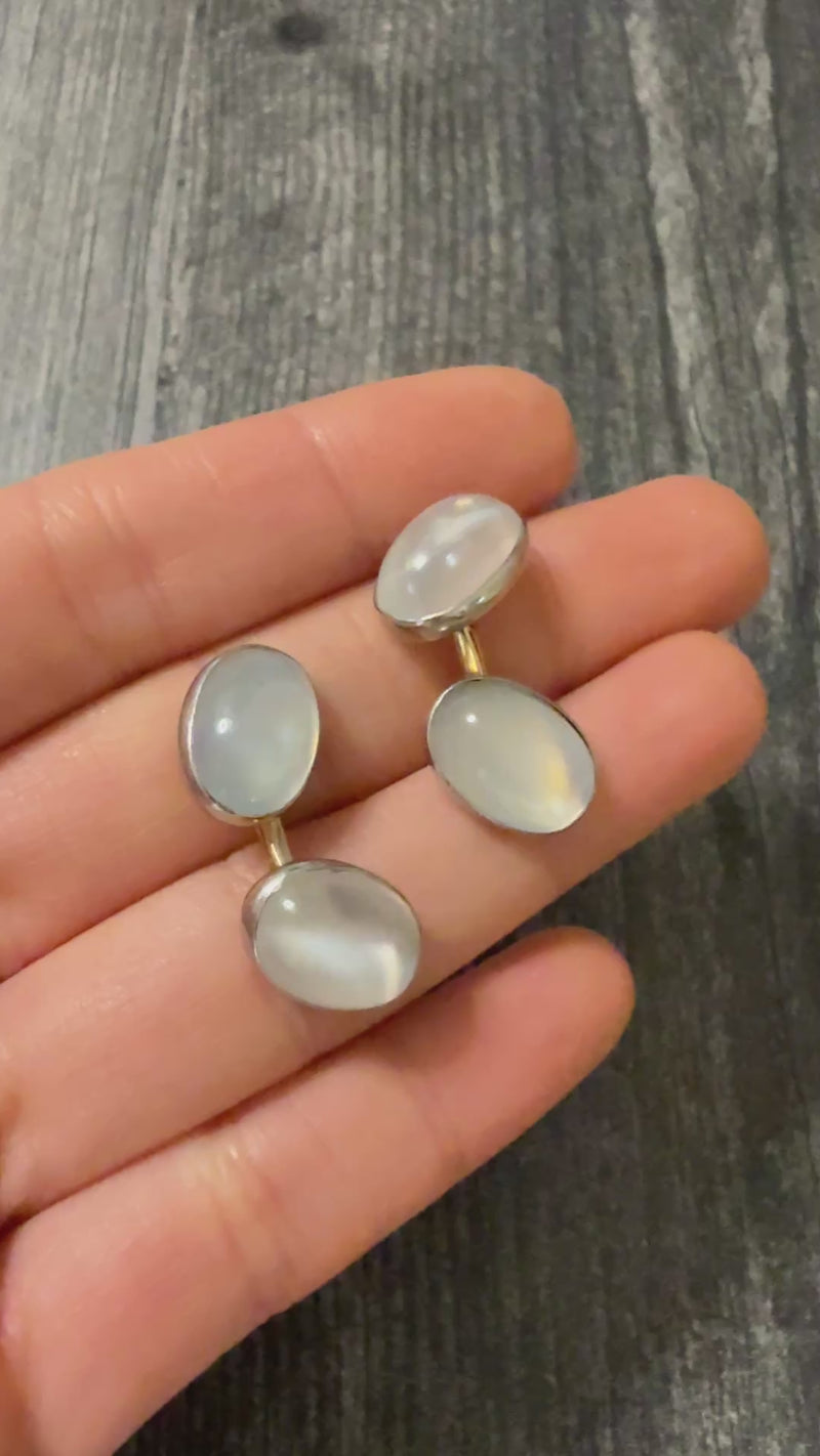 Vintage Moonstone Cufflinks in Platinum and 14K Gold