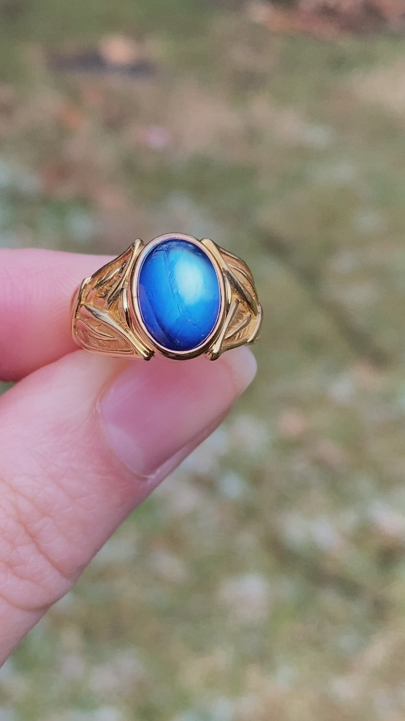 Vintage Moonstone and Labradorite 18K Gold Signet Ring