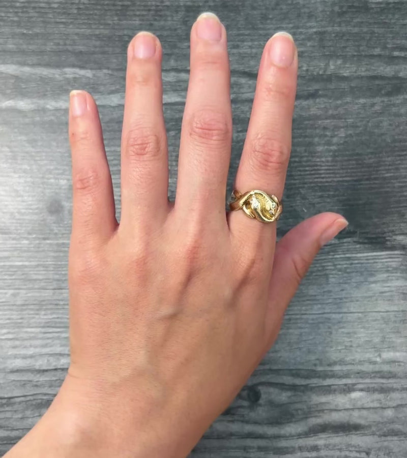 Diamond Double Snake Head Ring in 14K Gold