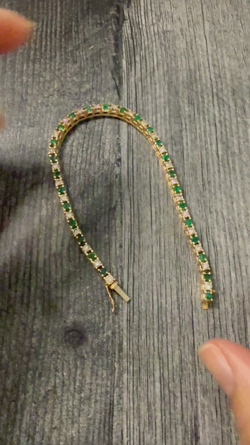 Emerald & Diamond Line Bracelet, 7.25" Long