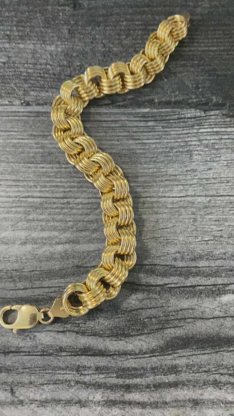 Vintage 14K Gold Russian Style Bracelet, 7" Long