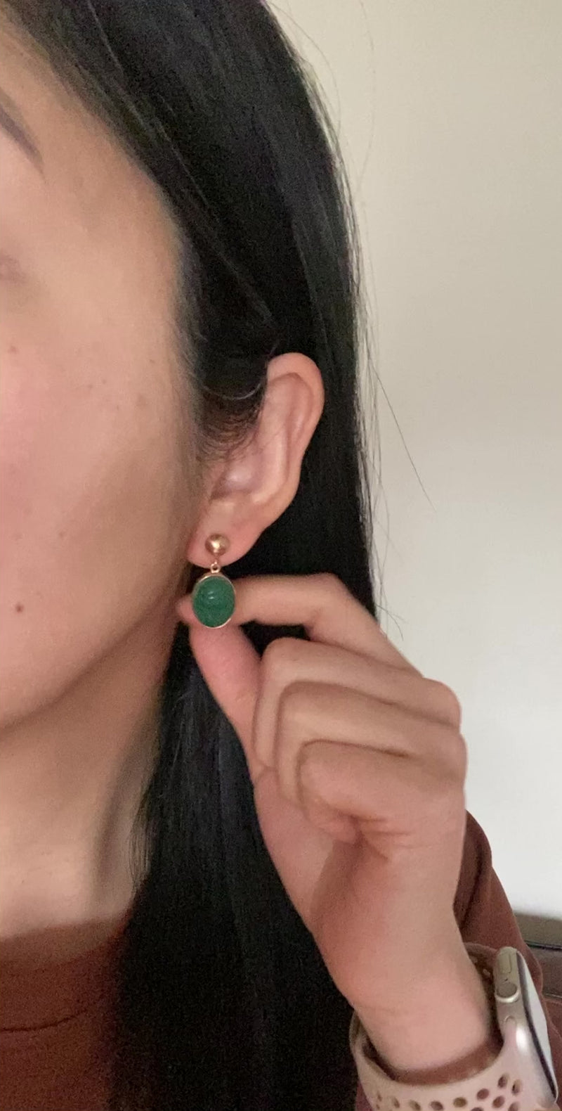 Vintage Carved Chrysoprase Scarab Dangling Earrings