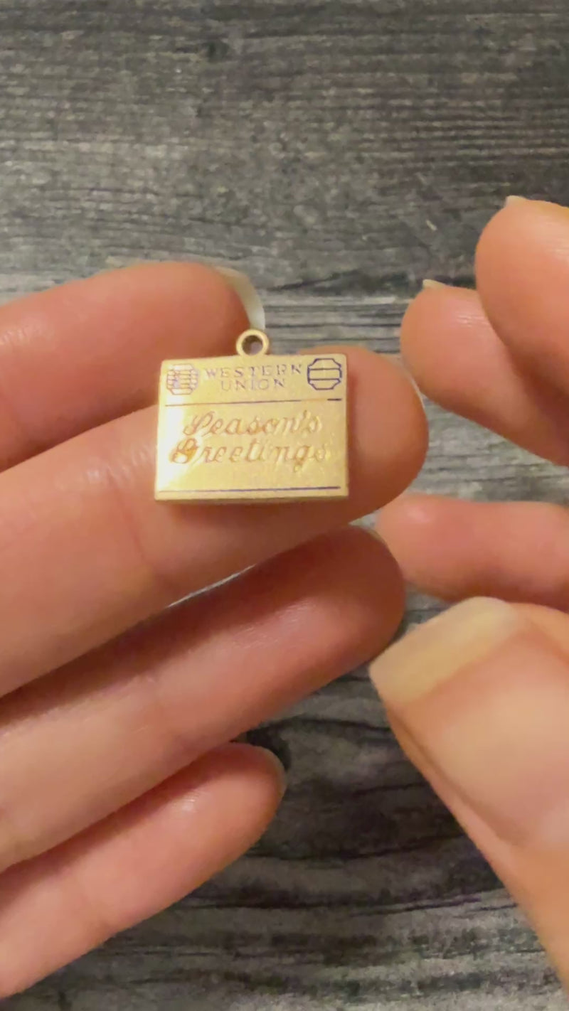 Vintage Enamel Western Union Telegram 14K Gold Charm