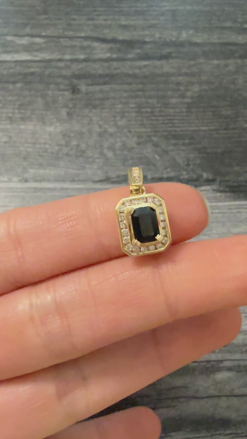 Sapphire and Diamond Emerald Cut Pendant