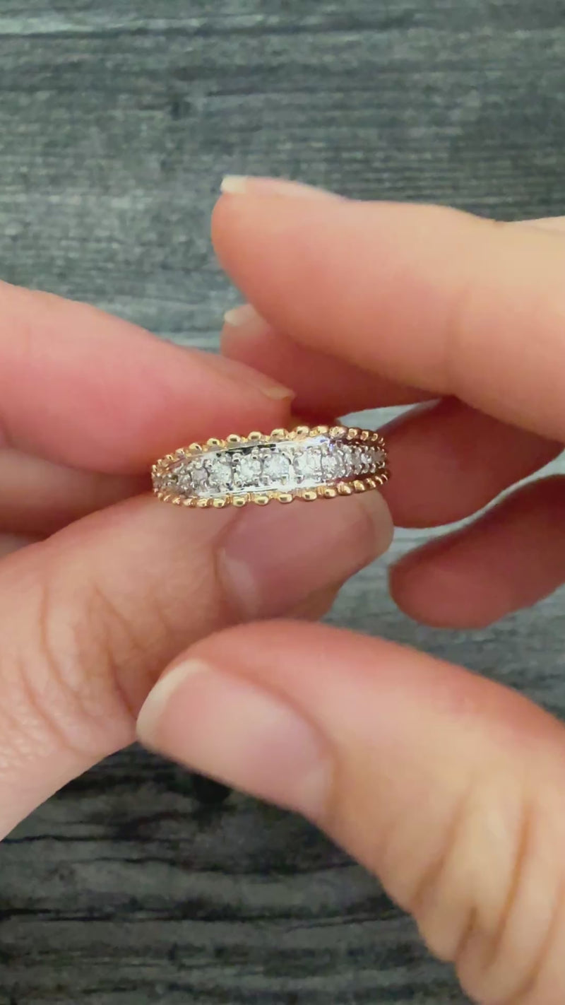 Vintage Diamond Band with Scalloped Edges, 14K Gold