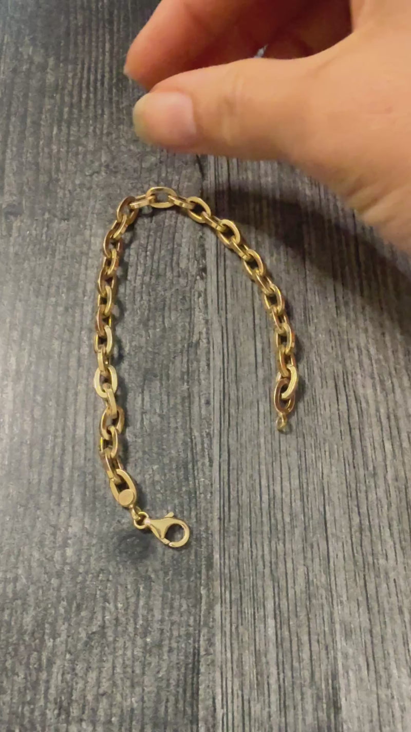 Vintage 14K Gold Straight Edge Oval Link Bracelet (M)
