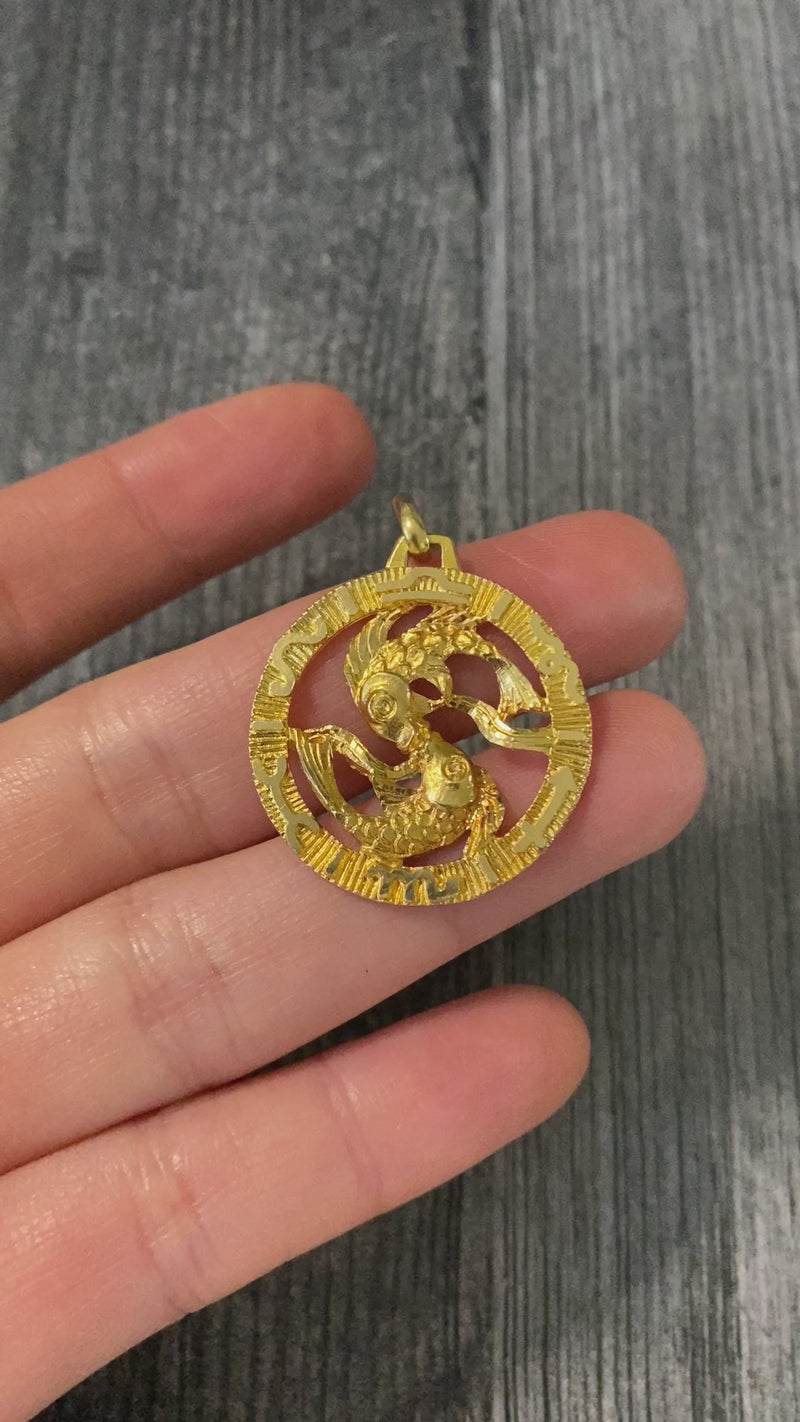 Large 18K Gold Pisces Double Fish Pendant