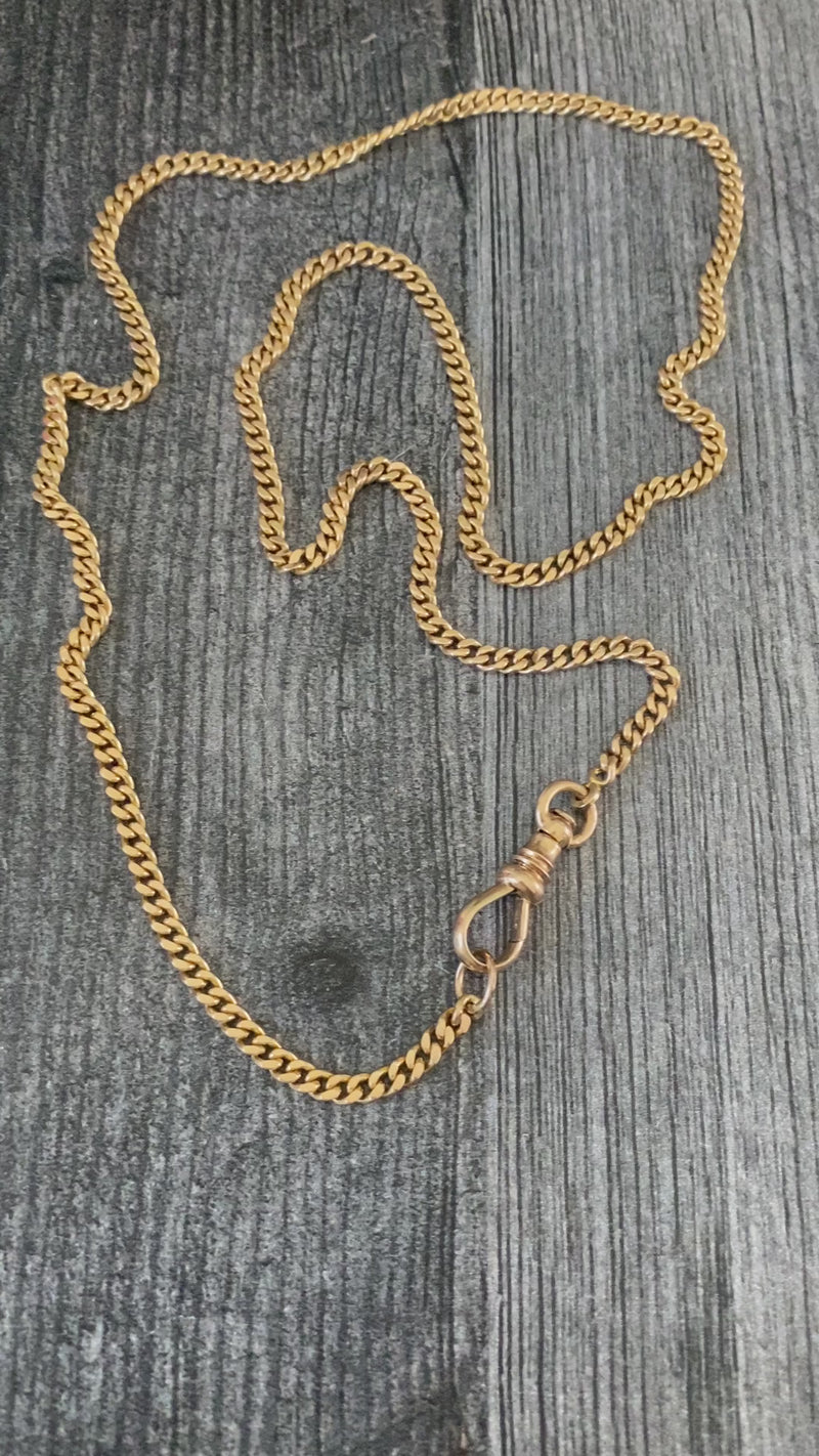 Art Deco 14K Gold Curb Link Watch Chain, 22” Long