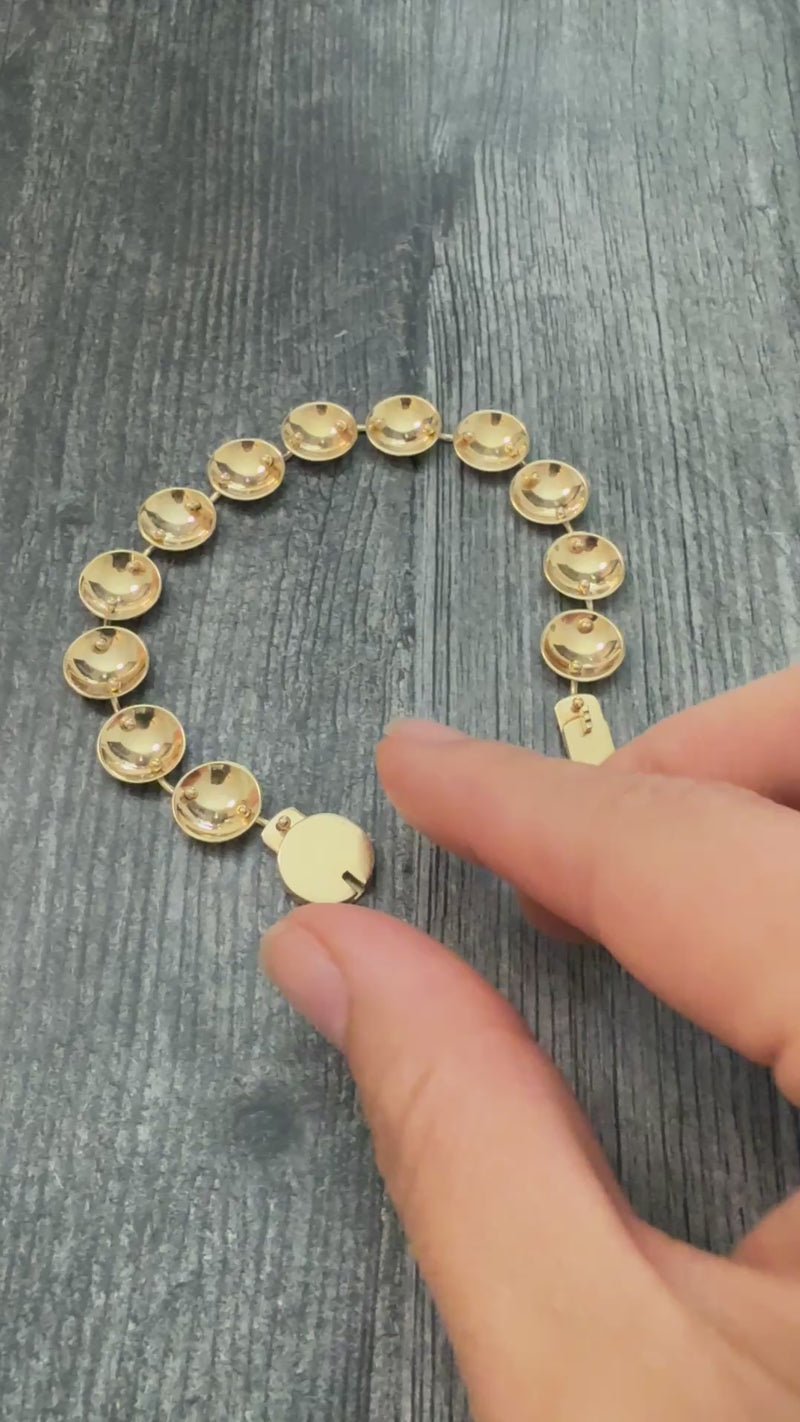 Vintage 14K Gold Concave Disc Bracelet, 7.2" Long