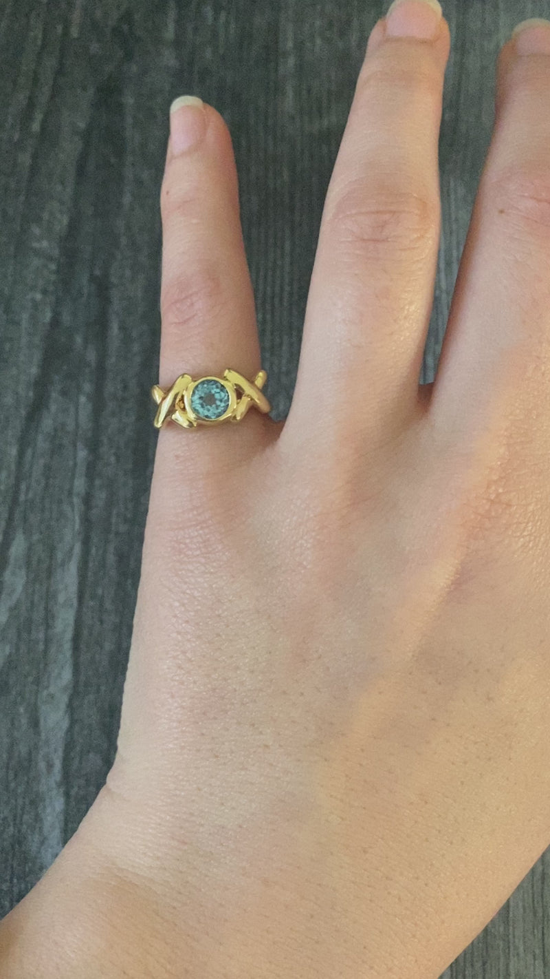 Vintage Blue Topaz and 14K Gold XOXO Ring