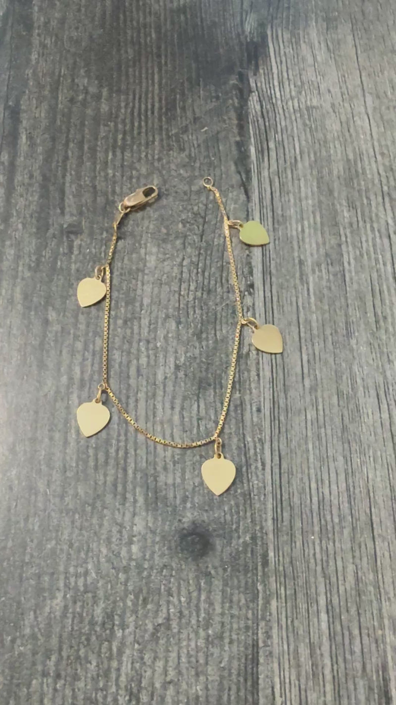 Vintage 14K Gold Heart Charm Bracelet