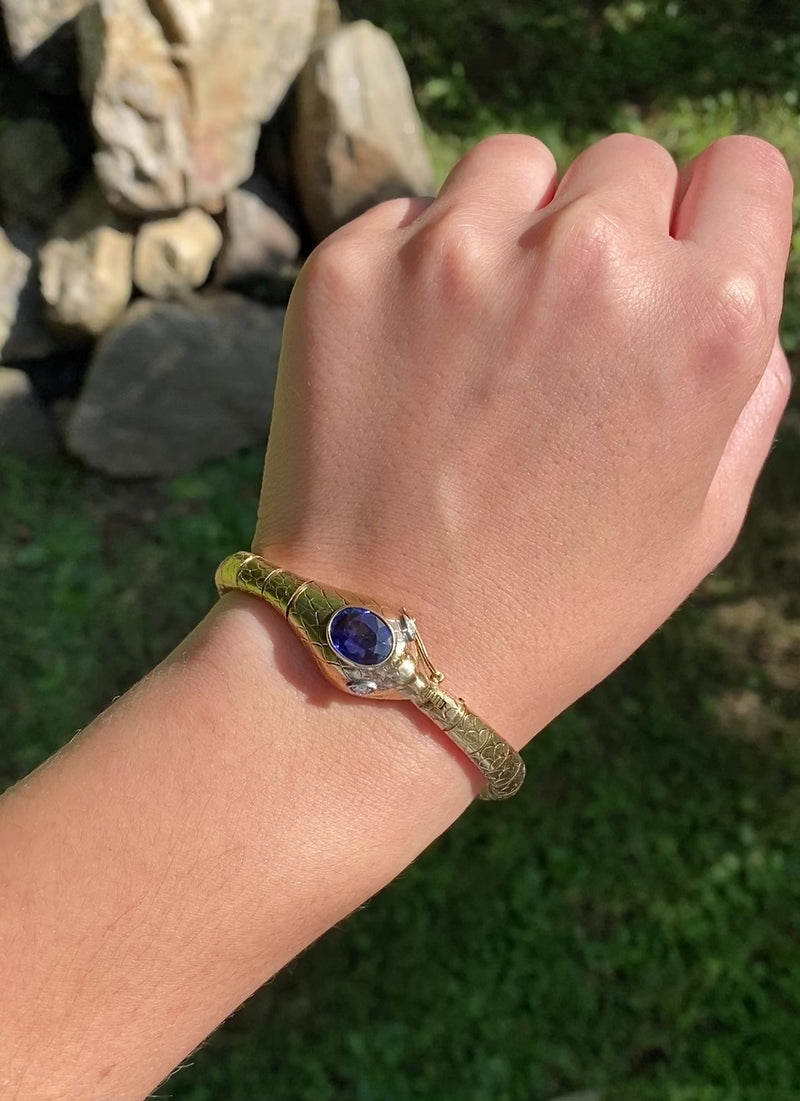 Vintage 18K Gold, Sapphire and Diamond Articulated Snake Bracelet