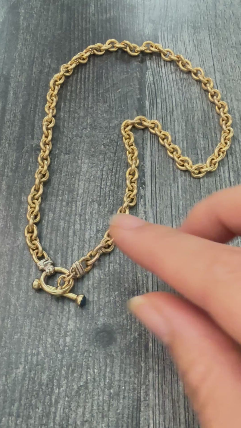 Vintage 14K Gold Oval Link Toggle Necklace, 17.75" Long