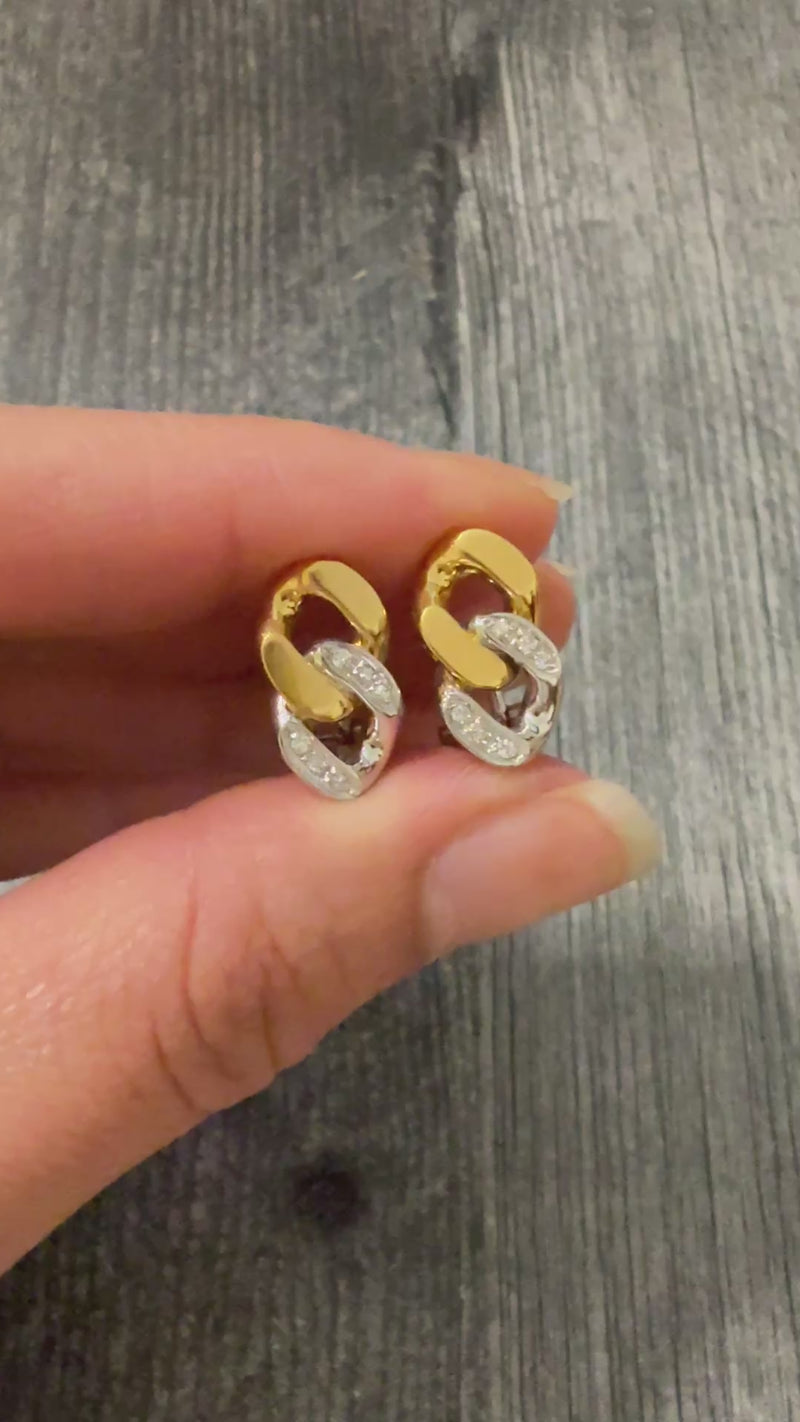 Diamond and 18K Two Tone Gold Curb Link Earrings