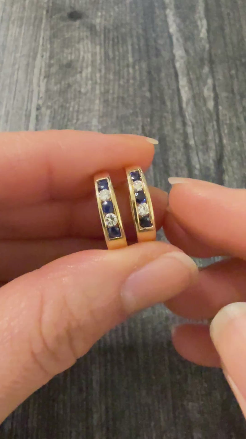 Sapphire and Diamond Huggie Earrings in 14K Gold