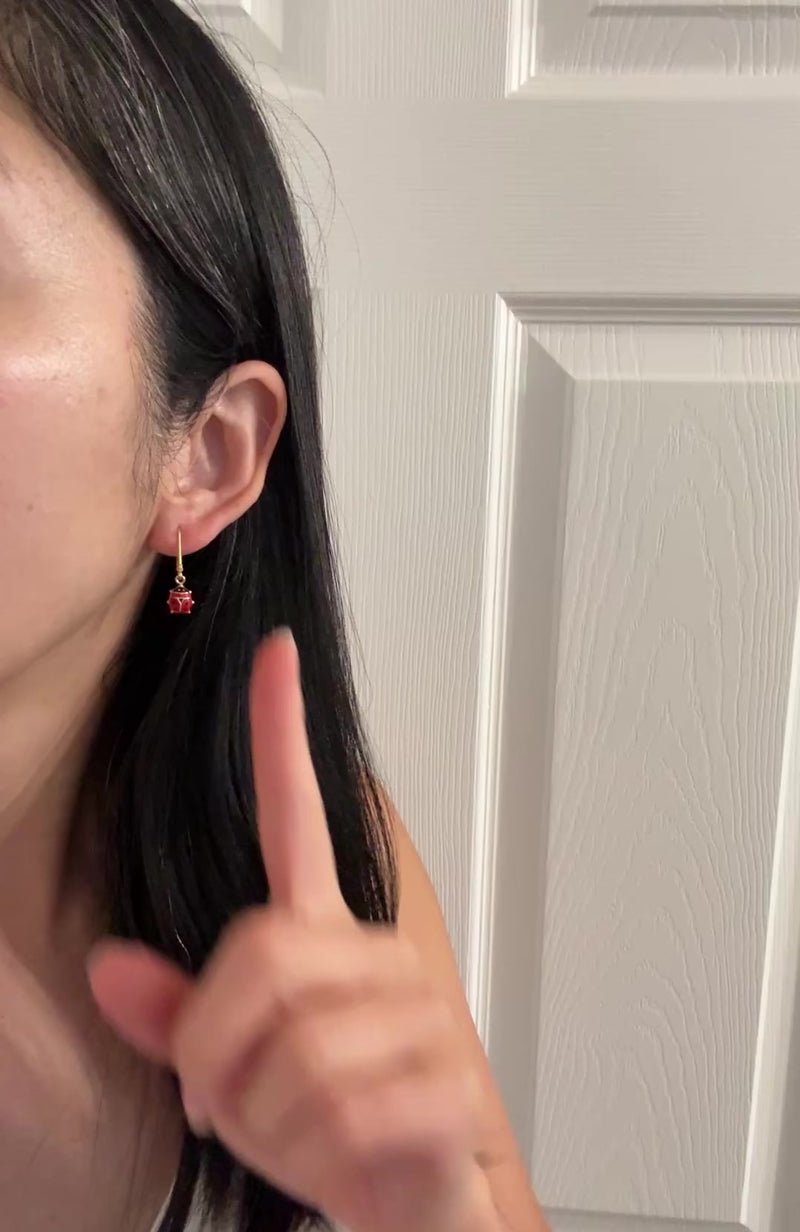 Enamel and 14K Gold Ladybug Dangling Earrings