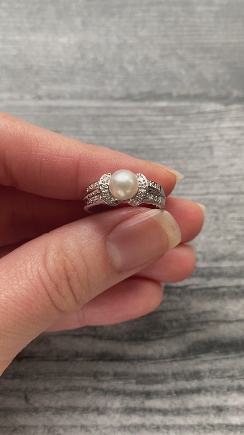 Cultured Pearl and Diamond 14K Gold Ring