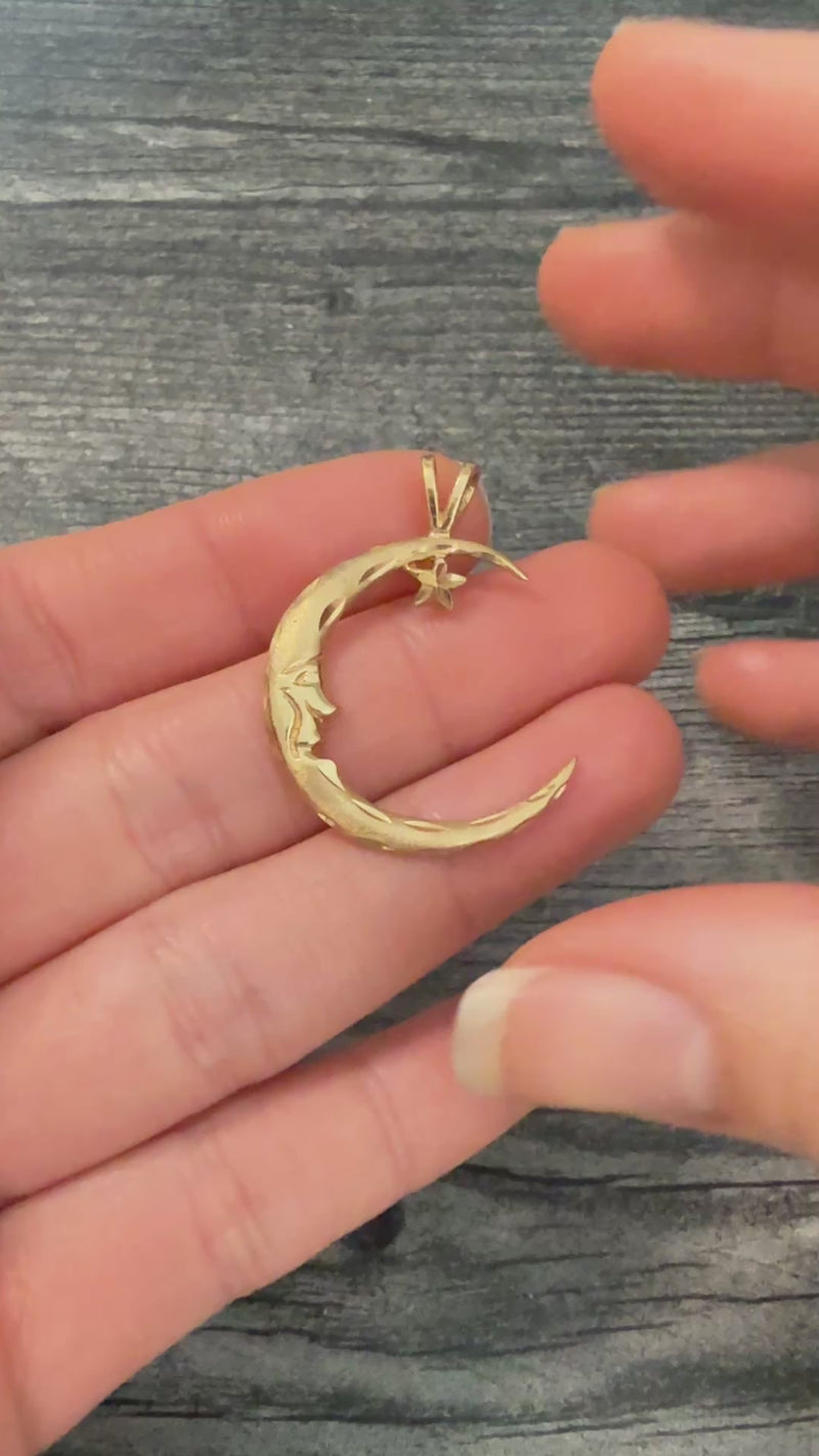Vintage 14K Gold Crescent Moon and Star Charm