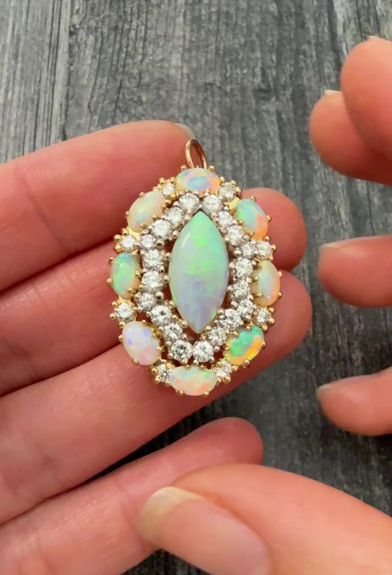 Opal and Diamond Cluster Convertible Pendant and Brooch
