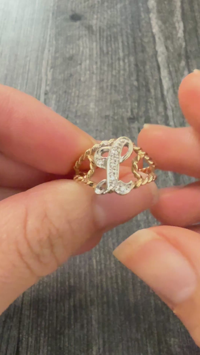 Diamond Initial "L" 14K Gold Ring