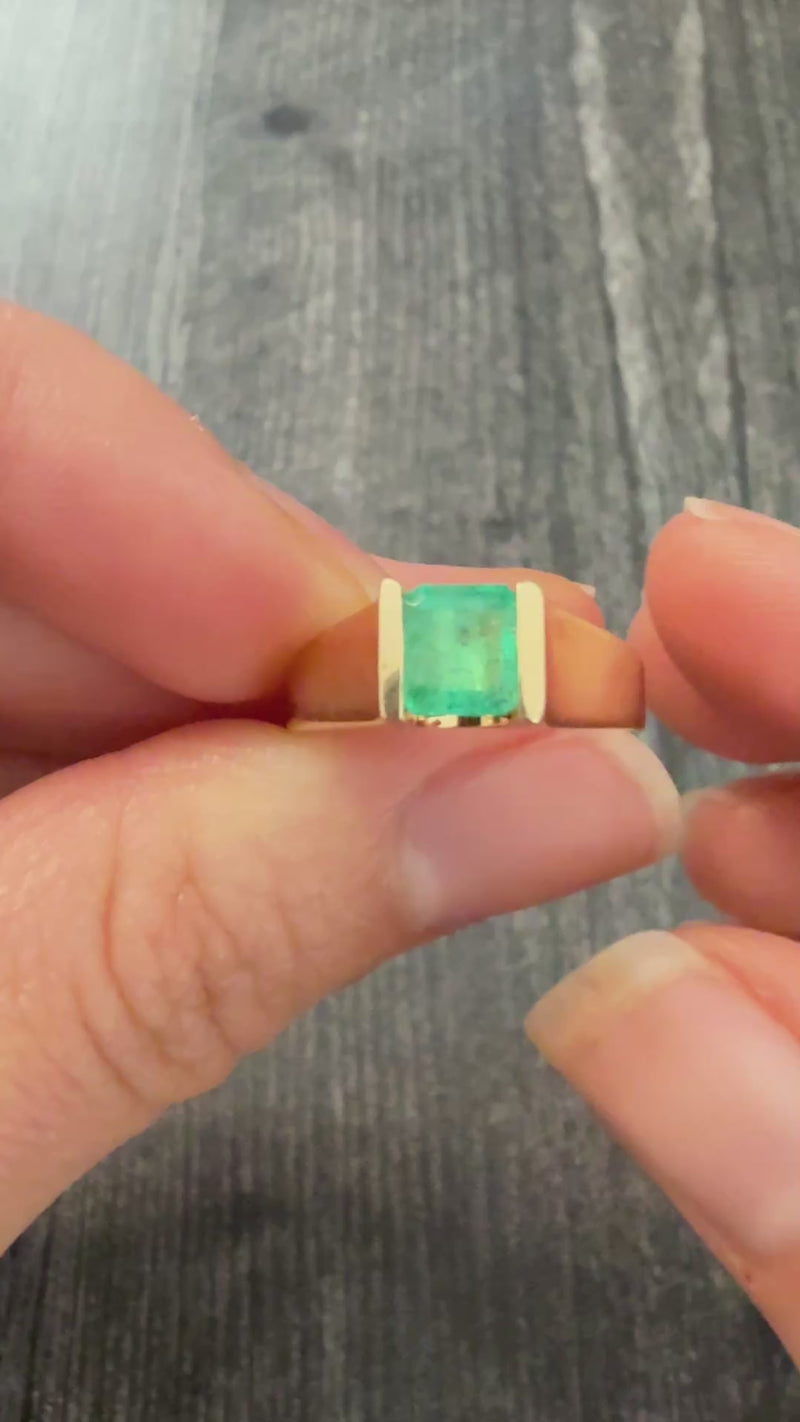 Channel Set Emerald and 14K Gold Ring