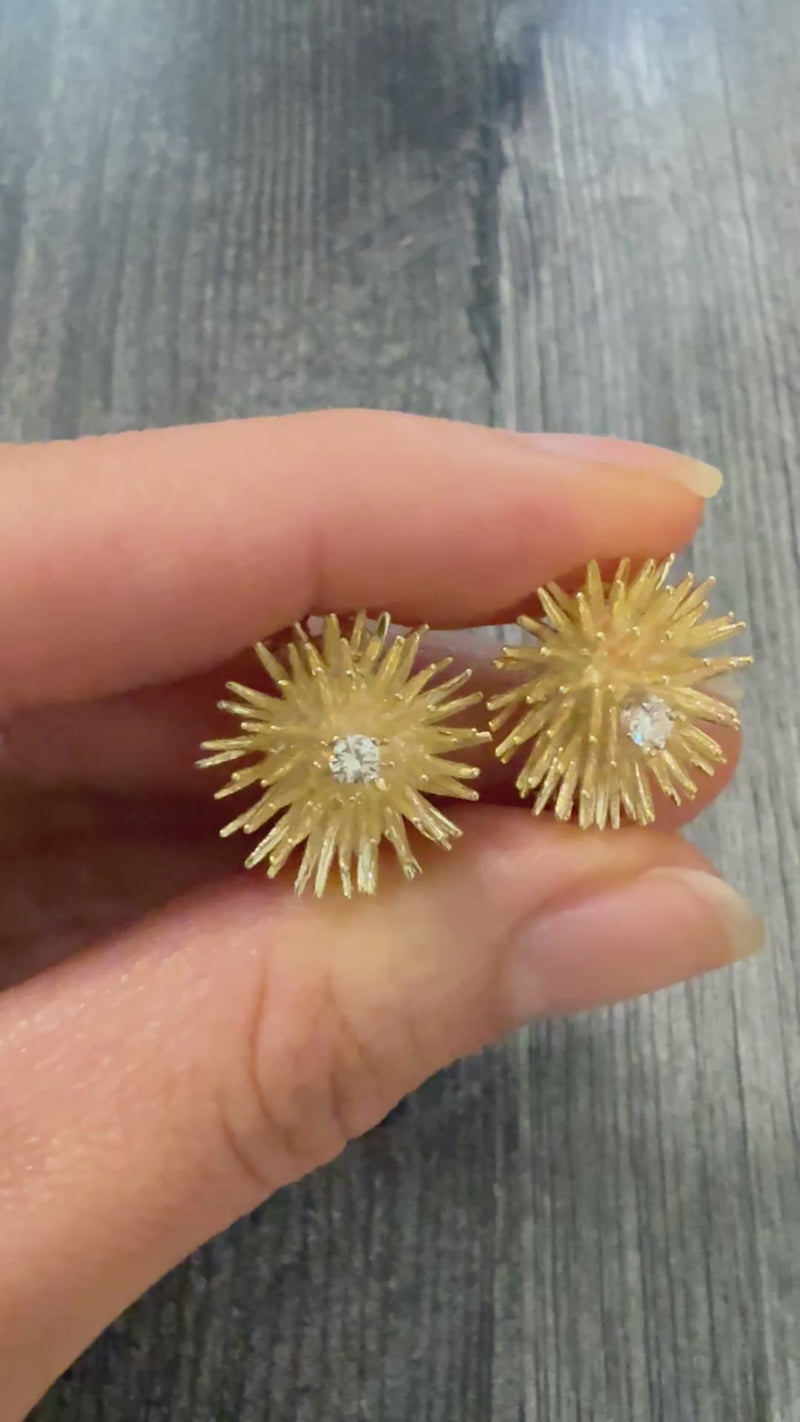 Vintage Diamond and 18K Gold Spiky Starburst Ear Clips