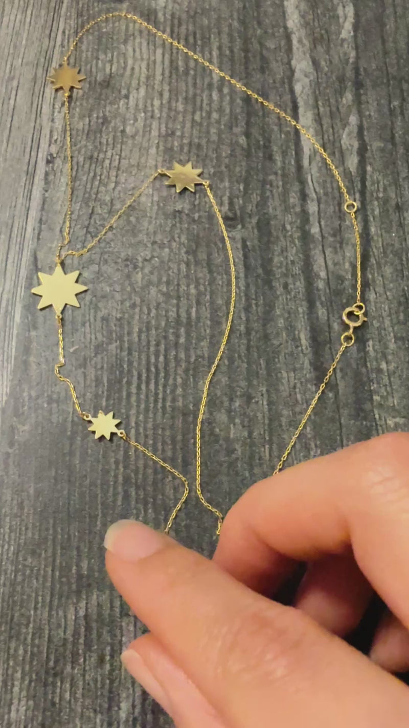 Celestial Star Lariat 18K Gold Necklace, 17"-18" Long