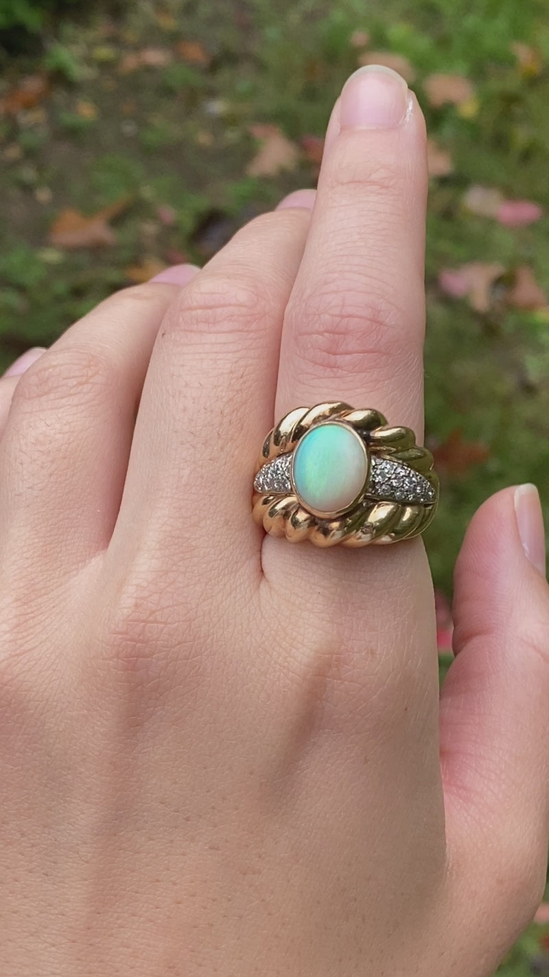 Vintage Opal and Diamond 14K Gold Statement Ring