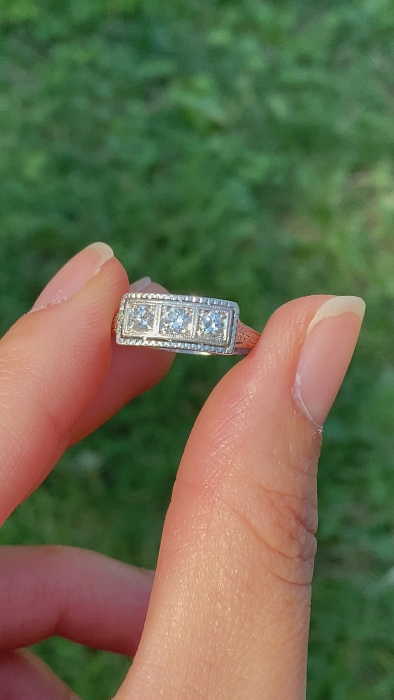 Art Deco Three Stone Diamond and Platinum Ring