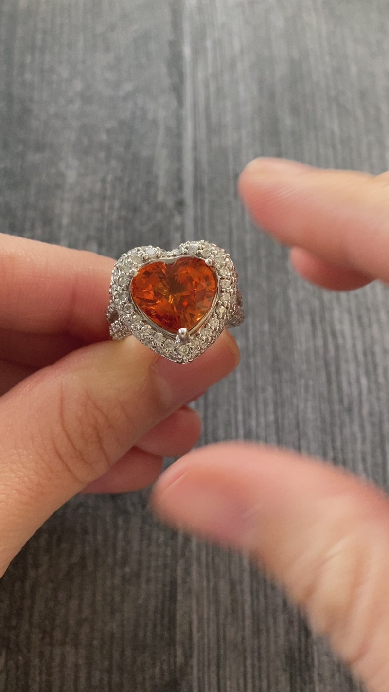 Mandarin Garnet and Diamond Heart-Shaped 14K Gold Dinner Ring