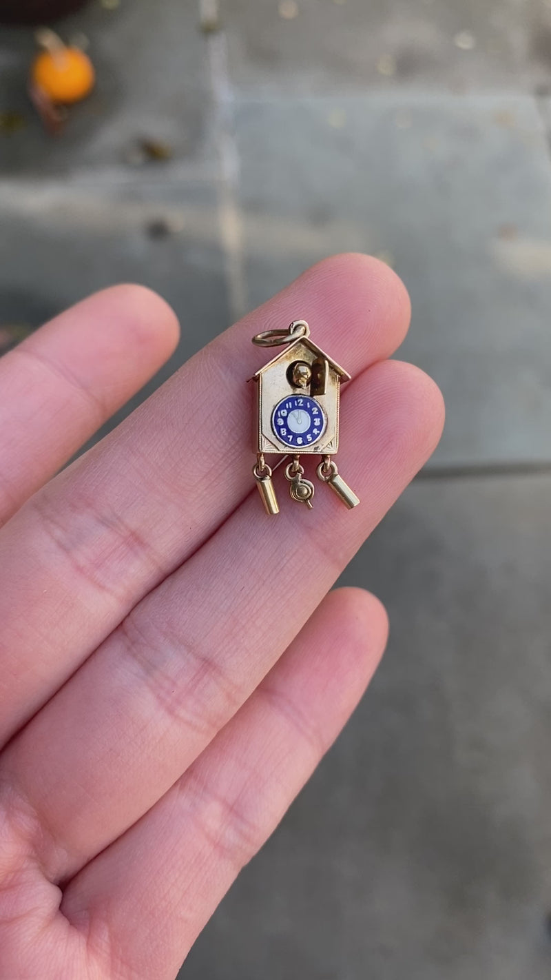 Vintage 14K Gold and Enamel Cuckoo Clock Charm