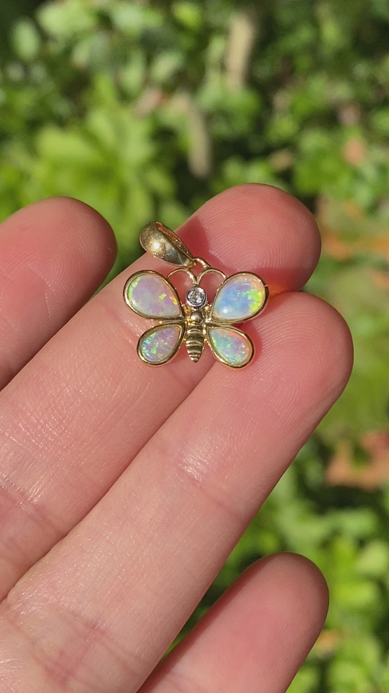 Australian Opal, Diamond, and 18K Gold Butterfly Charm